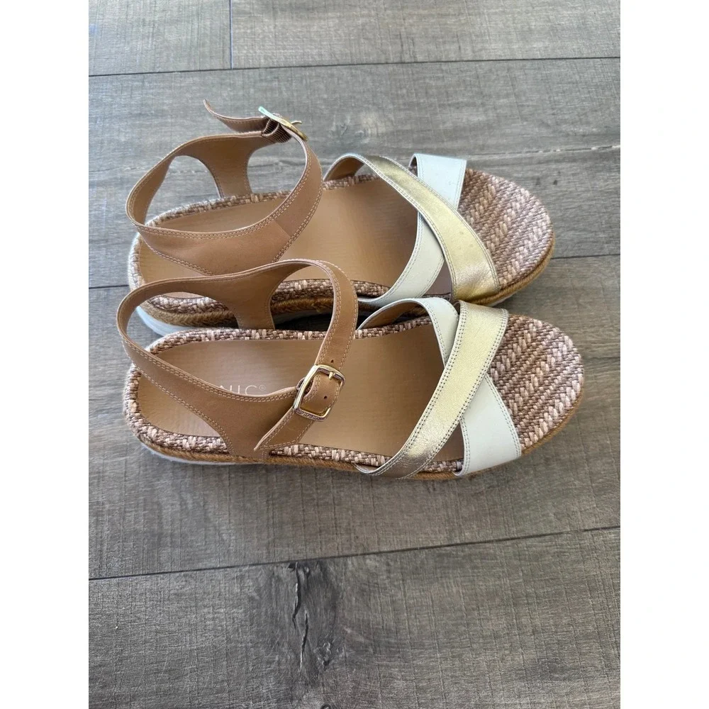 Vionic Tan Gold Cream Leather Platform Sandal